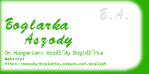 boglarka aszody business card